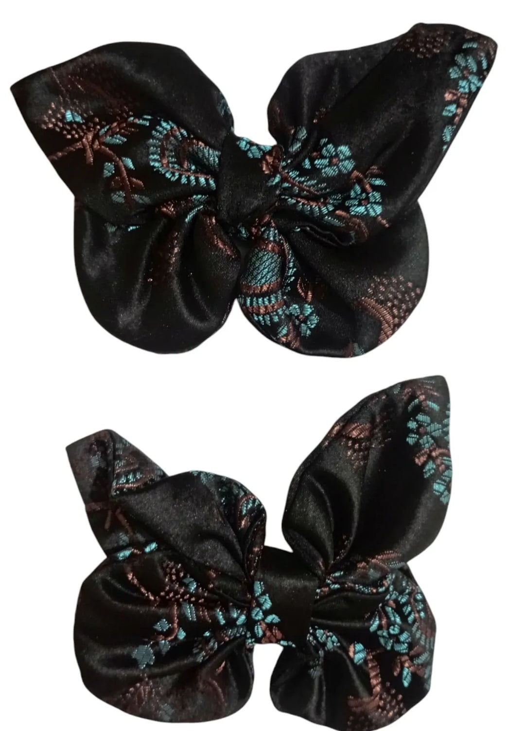 AWA Scrunchies Hair Clips Satin Fabric Pair Midnight Bloom