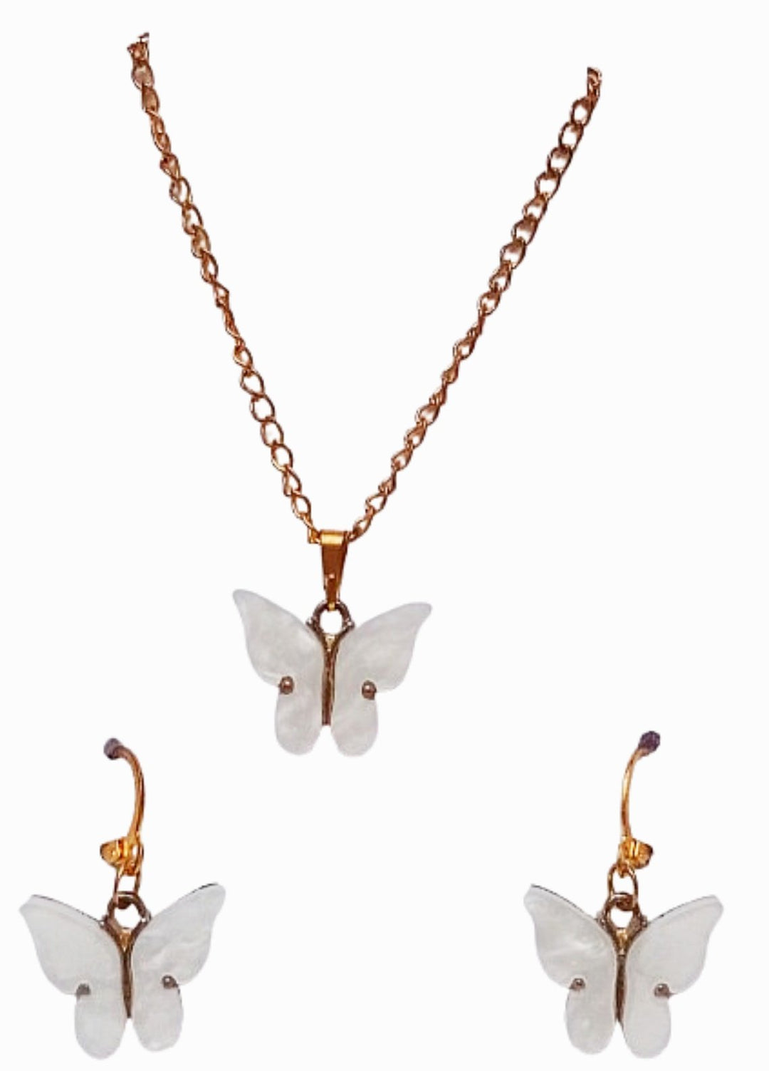 AWA Scrunchies Pendant and Earrings Acrylic butterfly charms with gold hooks 3 Piece Parwana e Aman