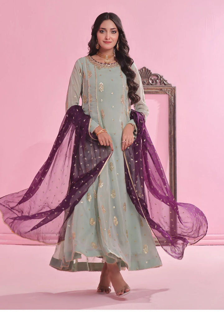 Ayesha Closet Pret Embroidered Chiffon 3 Piece Suit Gulnaar Pastle Green