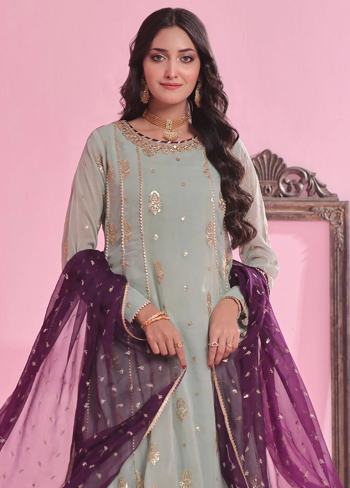Ayesha Closet Pret Embroidered Chiffon 3 Piece Suit Gulnaar Pastle Green