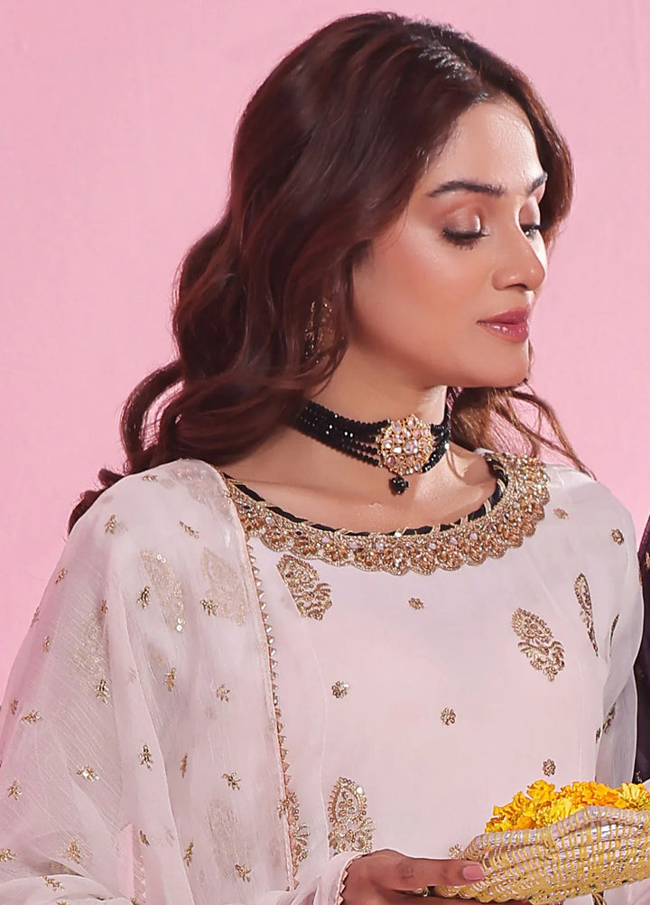 Ayesha Closet Pret Embroidered Chiffon 3 Piece Suit Gulnaar White