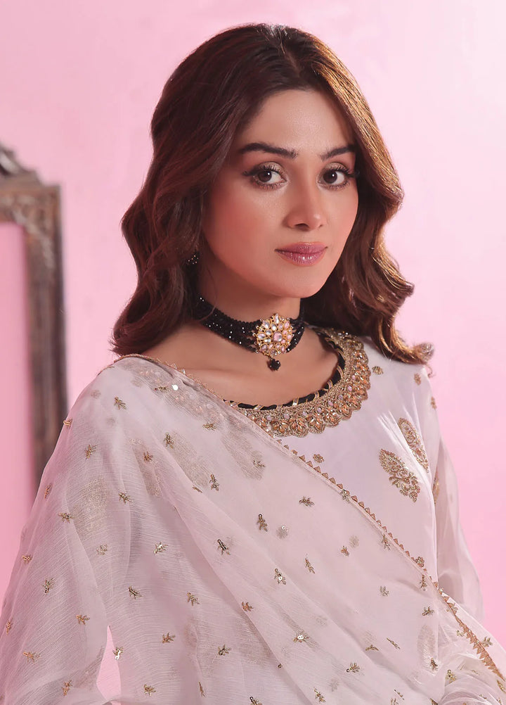 Ayesha Closet Pret Embroidered Chiffon 3 Piece Suit Gulnaar White