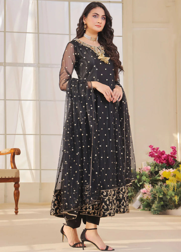 Ayesha Closet Pret Embroidered Chiffon 3 Piece Suit Jashan Black