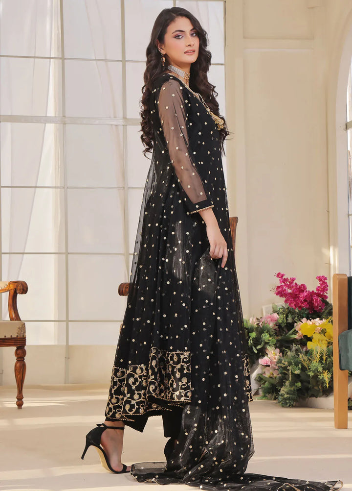 Ayesha Closet Pret Embroidered Chiffon 3 Piece Suit Jashan Black