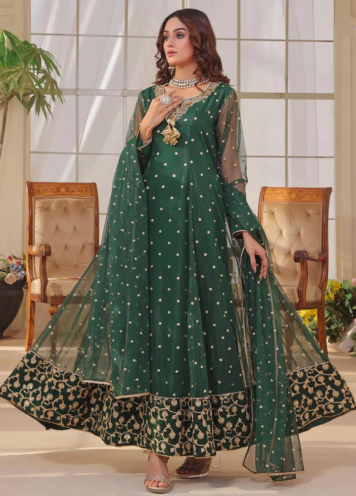 Ayesha Closet Pret Embroidered Chiffon 3 Piece Suit Jashan Bottle Green