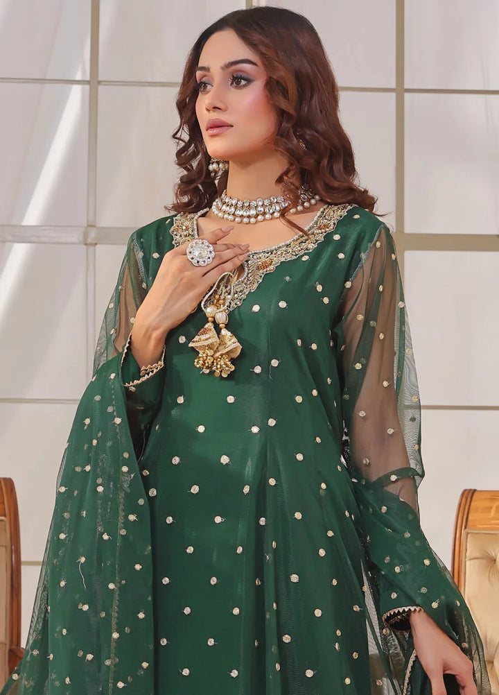 Ayesha Closet Pret Embroidered Chiffon 3 Piece Suit Jashan Bottle Green