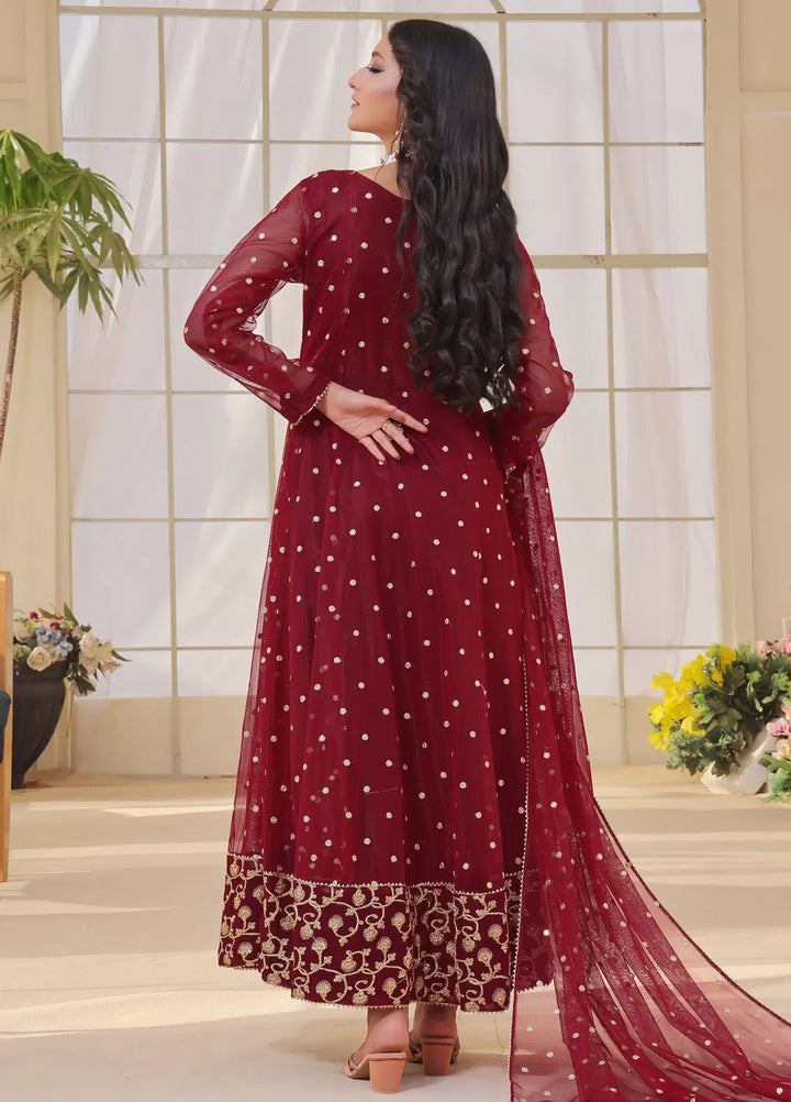 Ayesha Closet Pret Embroidered Chiffon 3 Piece Suit Jashan Mehroon