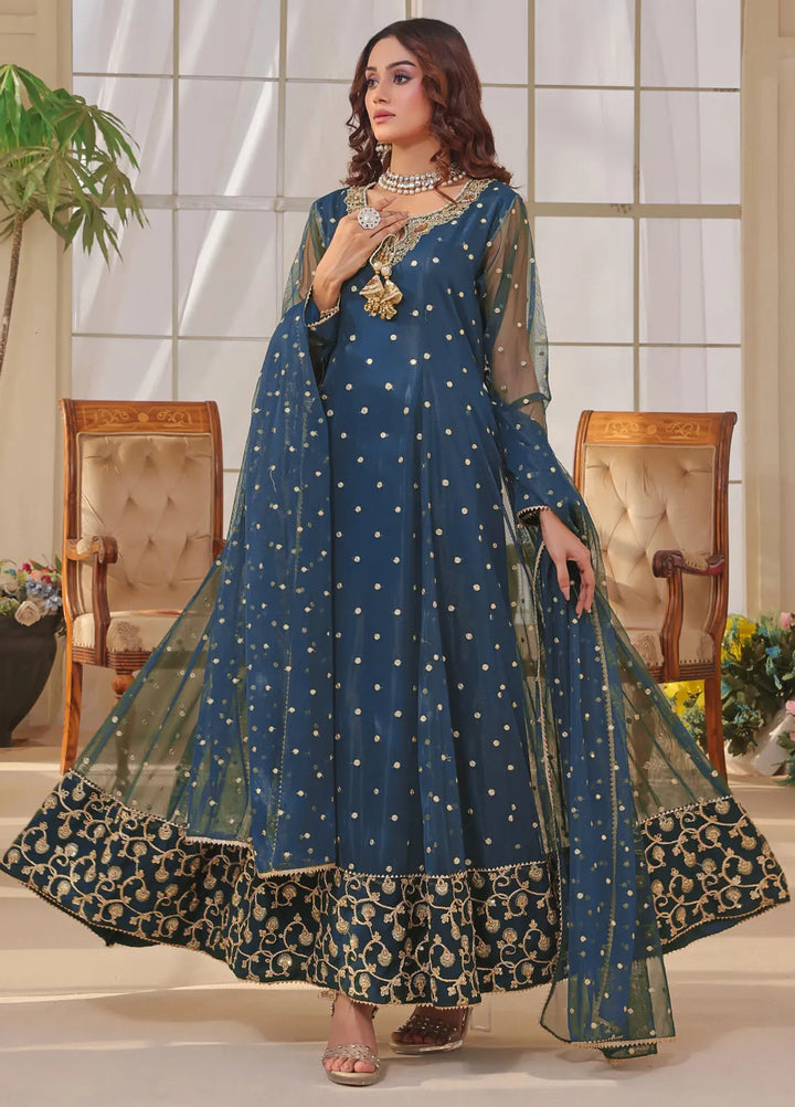 Ayesha Closet Pret Embroidered Chiffon 3 Piece Suit Jashan Teal Blue