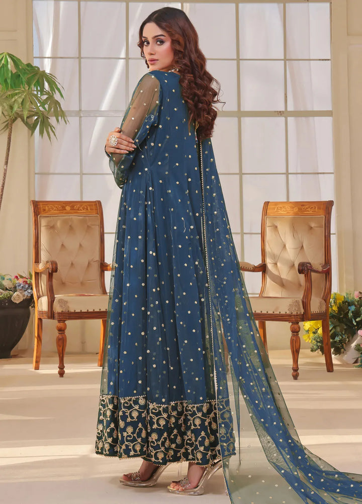 Ayesha Closet Pret Embroidered Chiffon 3 Piece Suit Jashan Teal Blue