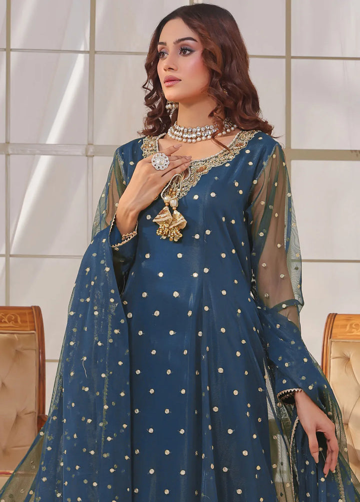 Ayesha Closet Pret Embroidered Chiffon 3 Piece Suit Jashan Teal Blue