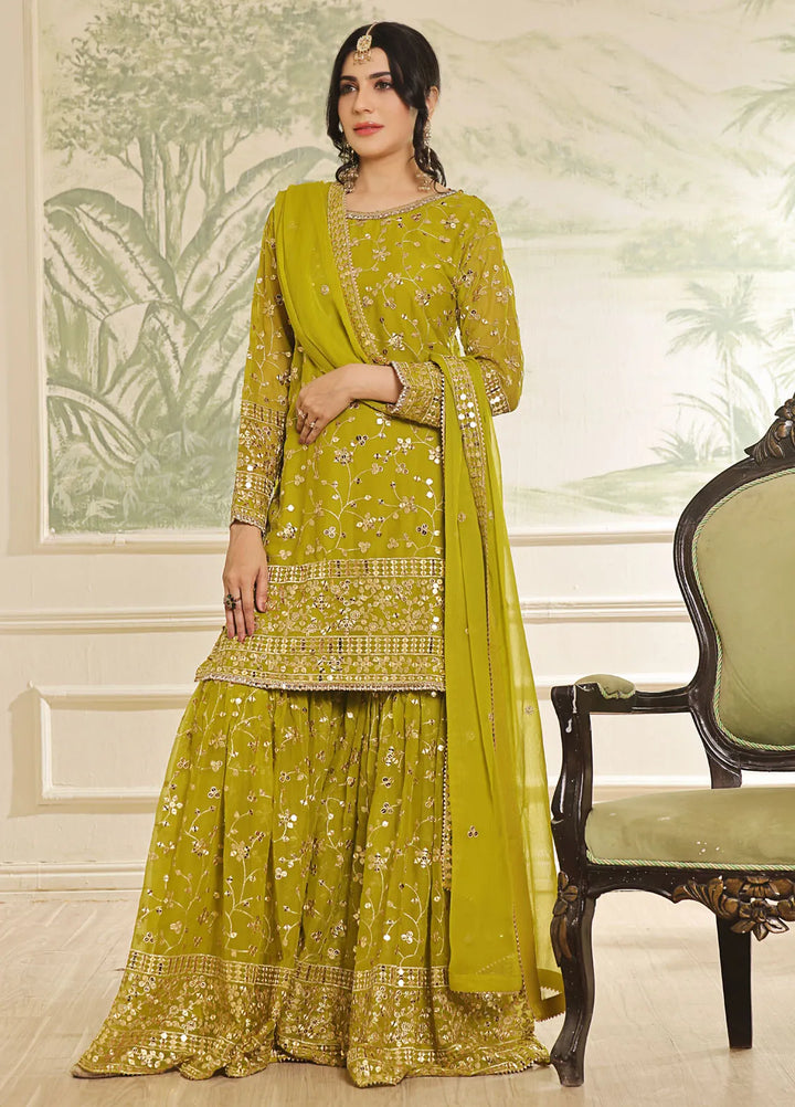 Ayesha Closet Pret Embroidered Chiffon 3 Piece Suit Mendhi Dhani