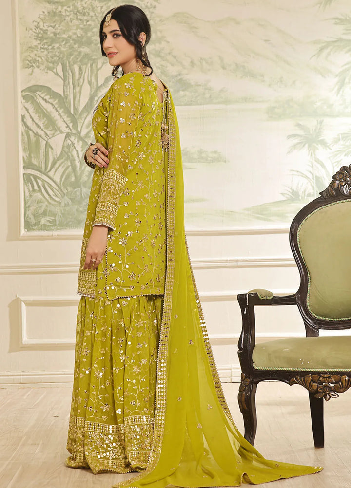 Ayesha Closet Pret Embroidered Chiffon 3 Piece Suit Mendhi Dhani