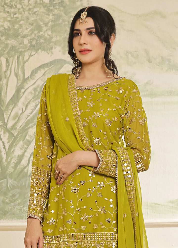 Ayesha Closet Pret Embroidered Chiffon 3 Piece Suit Mendhi Dhani