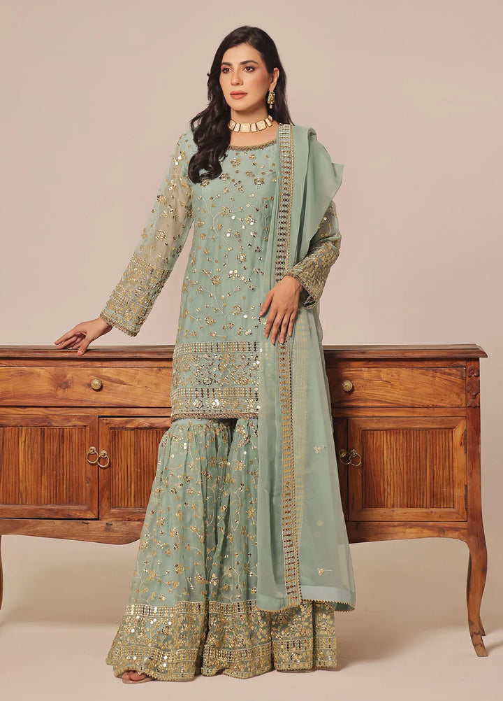 Ayesha Closet Pret Embroidered Chiffon 3 Piece Suit Mendhi Pistachio