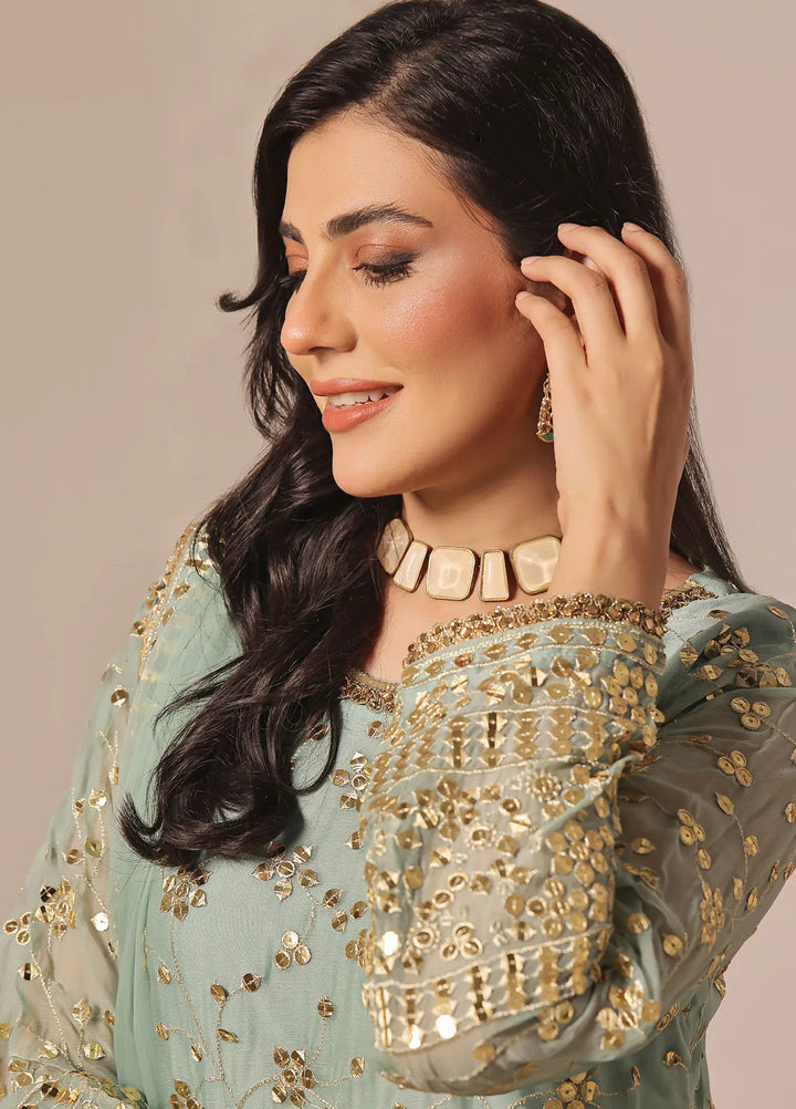 Ayesha Closet Pret Embroidered Chiffon 3 Piece Suit Mendhi Pistachio