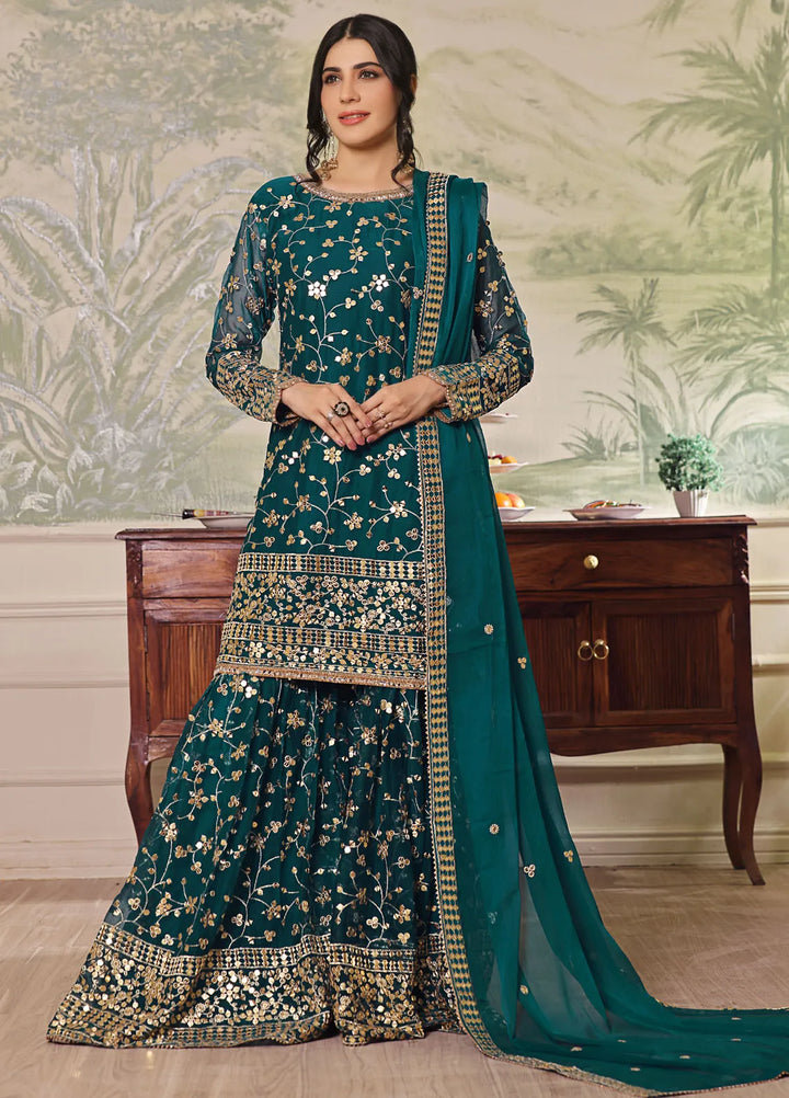 Ayesha Closet Pret Embroidered Chiffon 3 Piece Suit Mendhi Sea Green