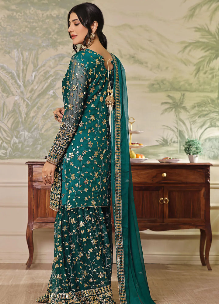 Ayesha Closet Pret Embroidered Chiffon 3 Piece Suit Mendhi Sea Green