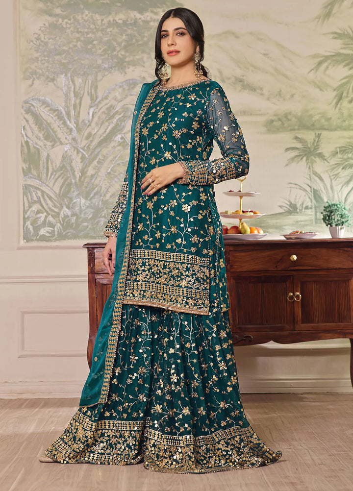 Ayesha Closet Pret Embroidered Chiffon 3 Piece Suit Mendhi Sea Green