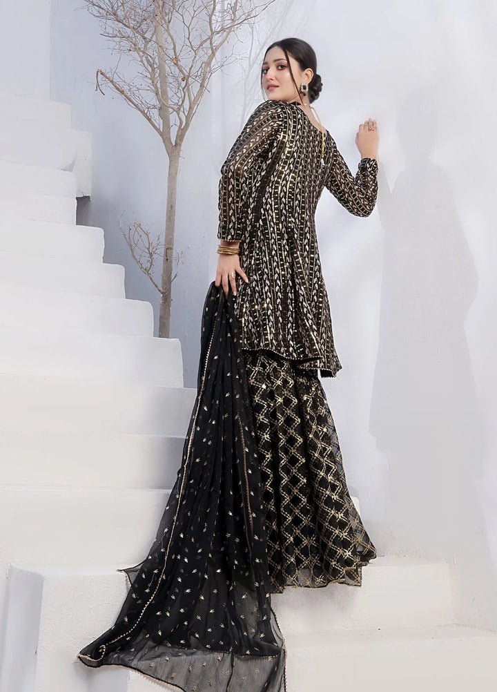 Ayesha Closet Pret Embroidered Chiffon 3 Piece Suit Pershy Gul Black