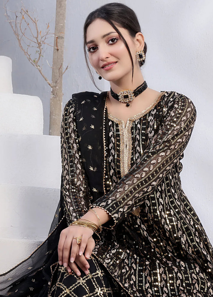 Ayesha Closet Pret Embroidered Chiffon 3 Piece Suit Pershy Gul Black