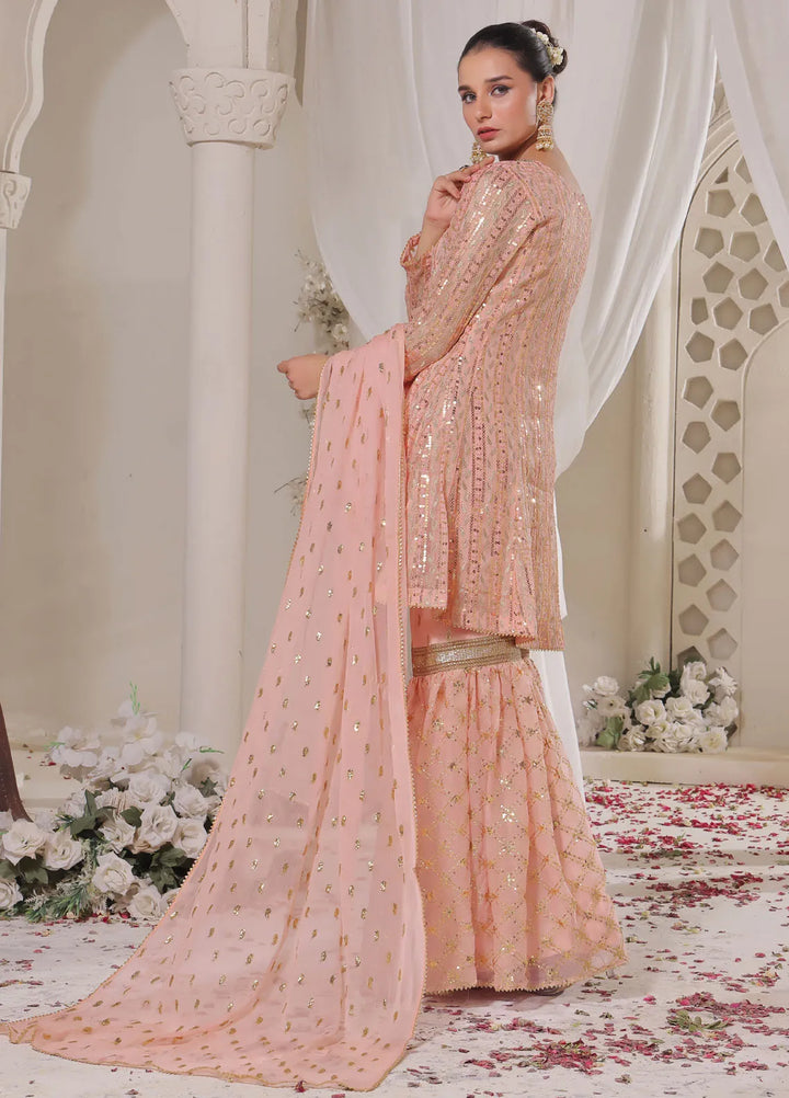 Ayesha Closet Pret Embroidered Chiffon 3 Piece Suit Pershy Gul Pastel Pink