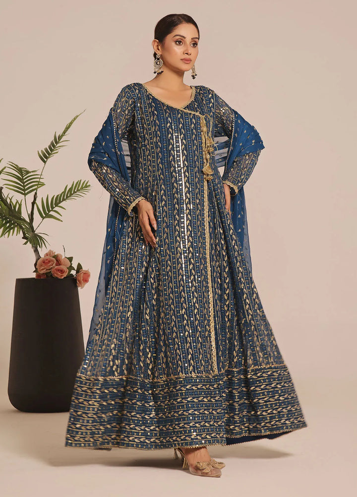 Ayesha Closet Pret Embroidered Chiffon 3 Piece Suit Resham Blue Vibes