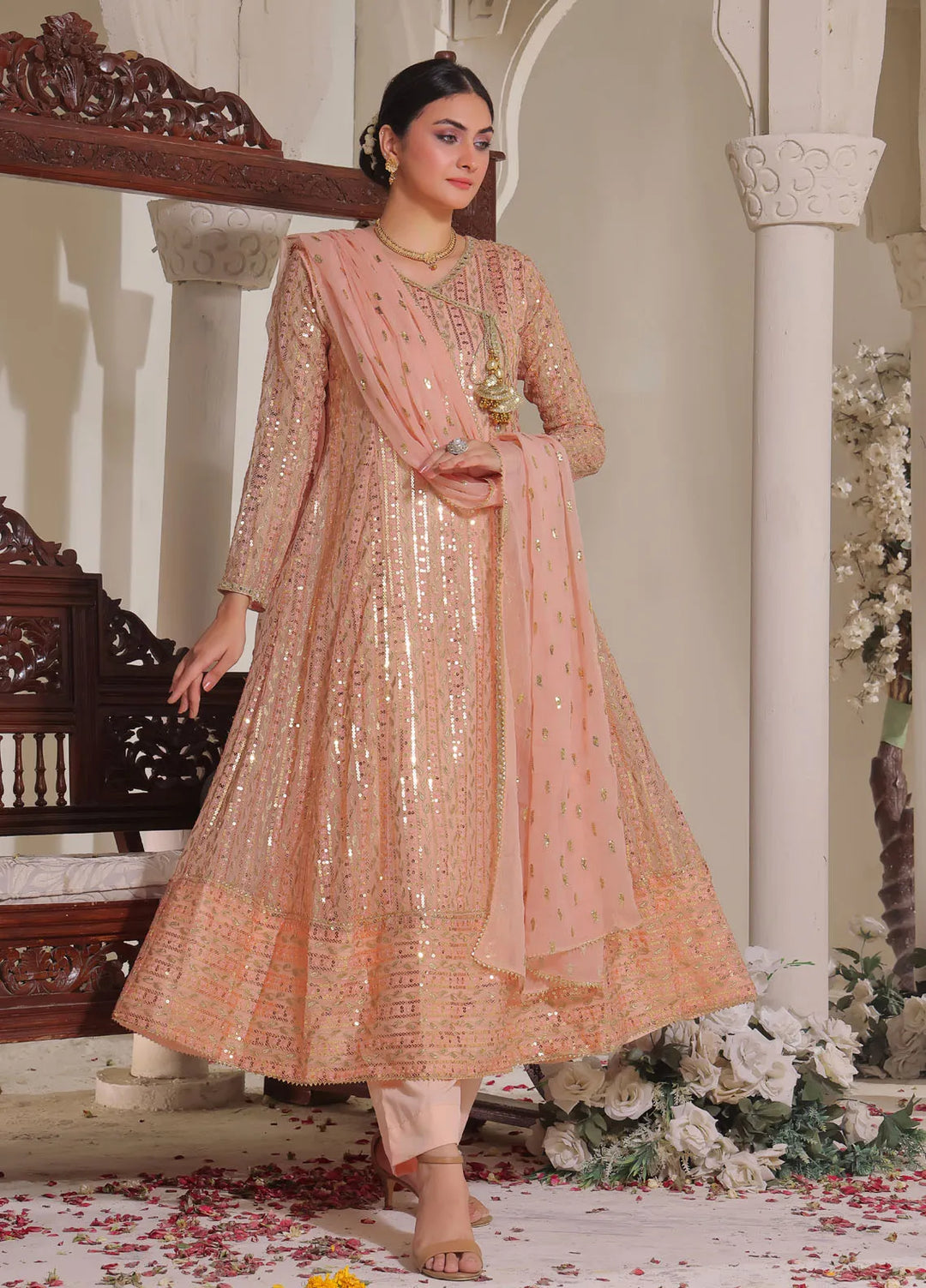 Ayesha Closet Pret Embroidered Chiffon 3 Piece Suit Resham Blush Pink