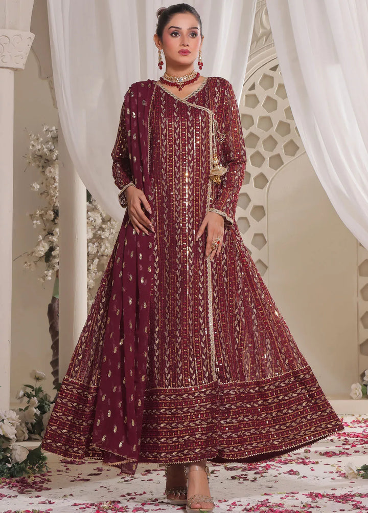 Ayesha Closet Pret Embroidered Chiffon 3 Piece Suit Resham Maroon