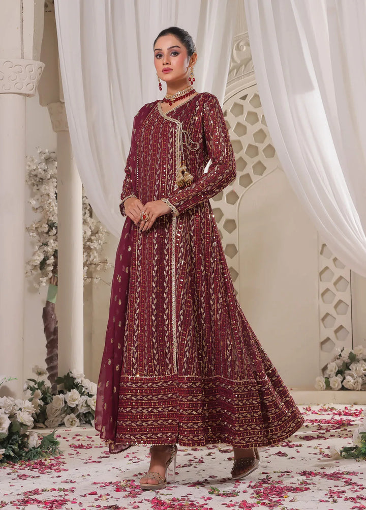 Ayesha Closet Pret Embroidered Chiffon 3 Piece Suit Resham Maroon