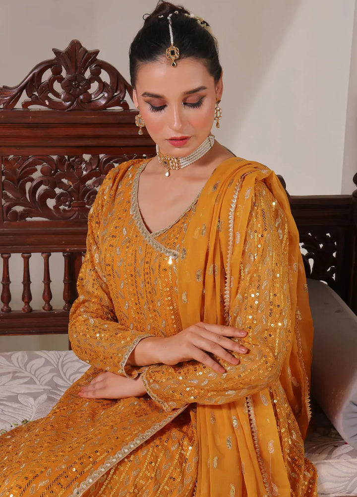 Ayesha Closet Pret Embroidered Chiffon 3 Piece Suit Resham Mustard