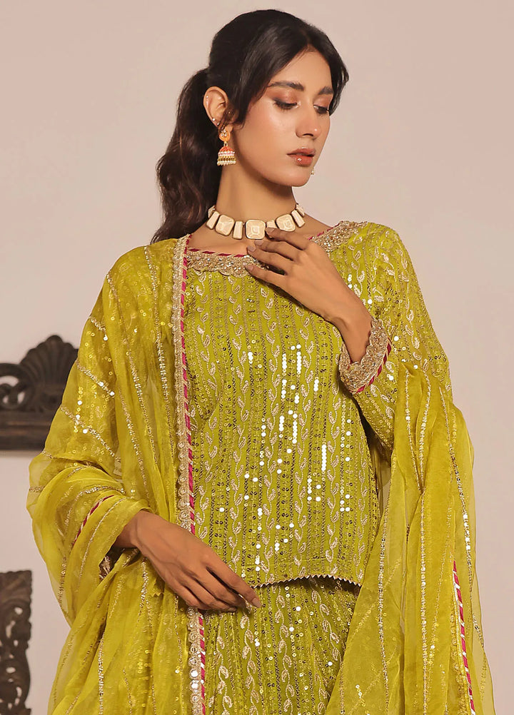 Ayesha Closet Pret Embroidered Chiffon 3 Piece Suit Shadmani Green Drift