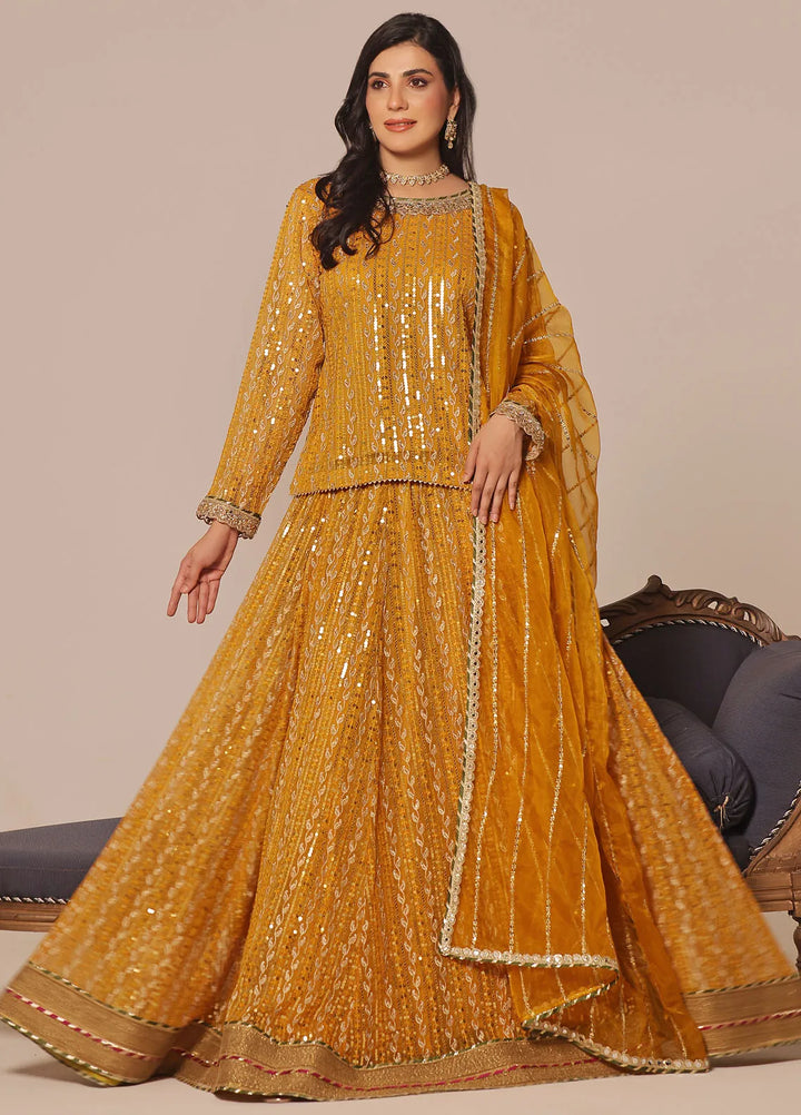 Ayesha Closet Pret Embroidered Chiffon 3 Piece Suit Shadmani Mustard