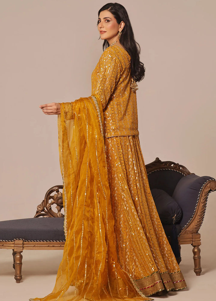 Ayesha Closet Pret Embroidered Chiffon 3 Piece Suit Shadmani Mustard