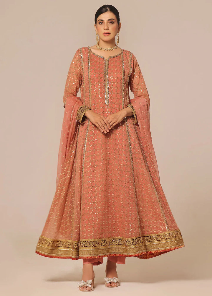 Ayesha Closet Pret Embroidered Chiffon 3 Piece Suit Shahzadi Coral