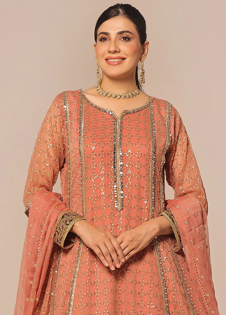 Ayesha Closet Pret Embroidered Chiffon 3 Piece Suit Shahzadi Coral