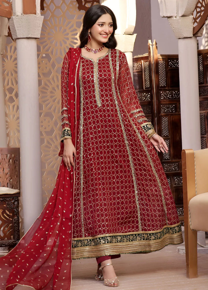 Ayesha Closet Pret Embroidered Chiffon 3 Piece Suit Shahzadi Mehroon