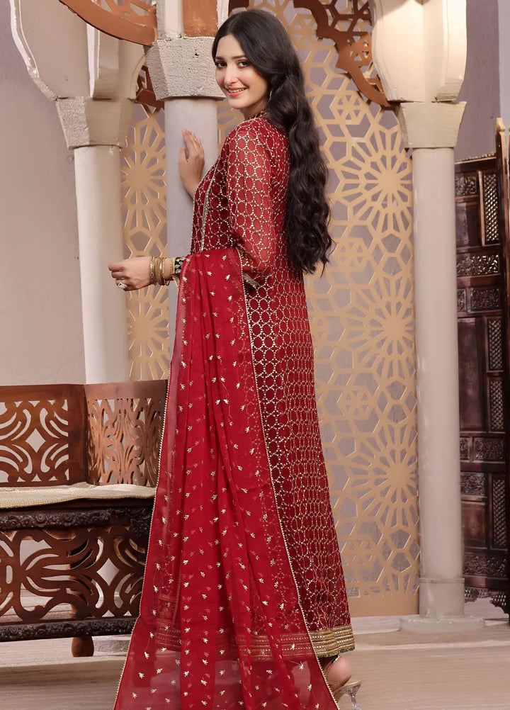 Ayesha Closet Pret Embroidered Chiffon 3 Piece Suit Shahzadi Mehroon