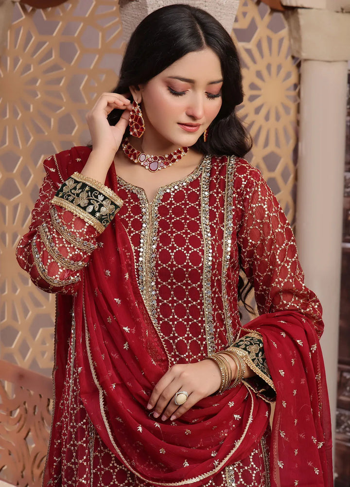 Ayesha Closet Pret Embroidered Chiffon 3 Piece Suit Shahzadi Mehroon