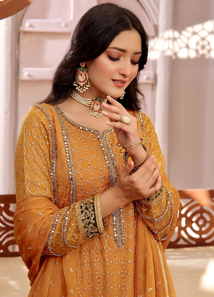 Ayesha Closet Pret Embroidered Chiffon 3 Piece Suit Shahzadi Mustard