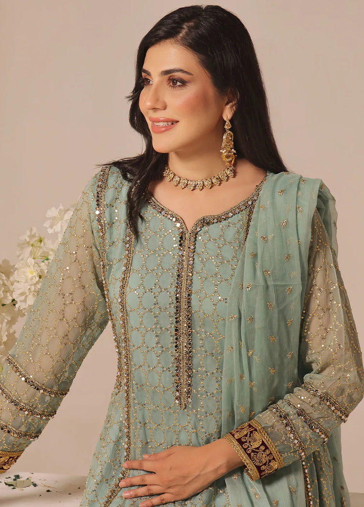 Ayesha Closet Pret Embroidered Chiffon 3 Piece Suit Shahzadi Pistachio