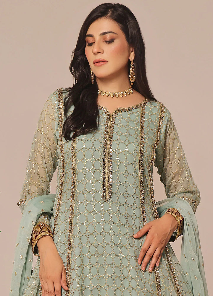 Ayesha Closet Pret Embroidered Chiffon 3 Piece Suit Shahzadi Pistachio