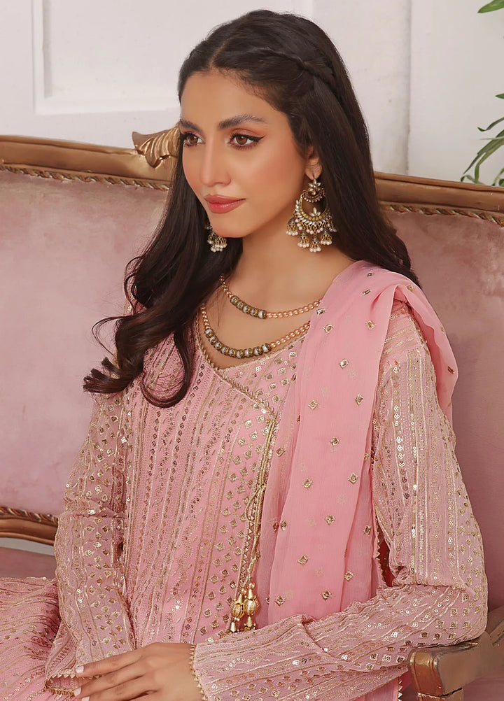 Ayesha Closet Pret Embroidered Chiffon 3 Piece Suit Zulaikha Pink Softness