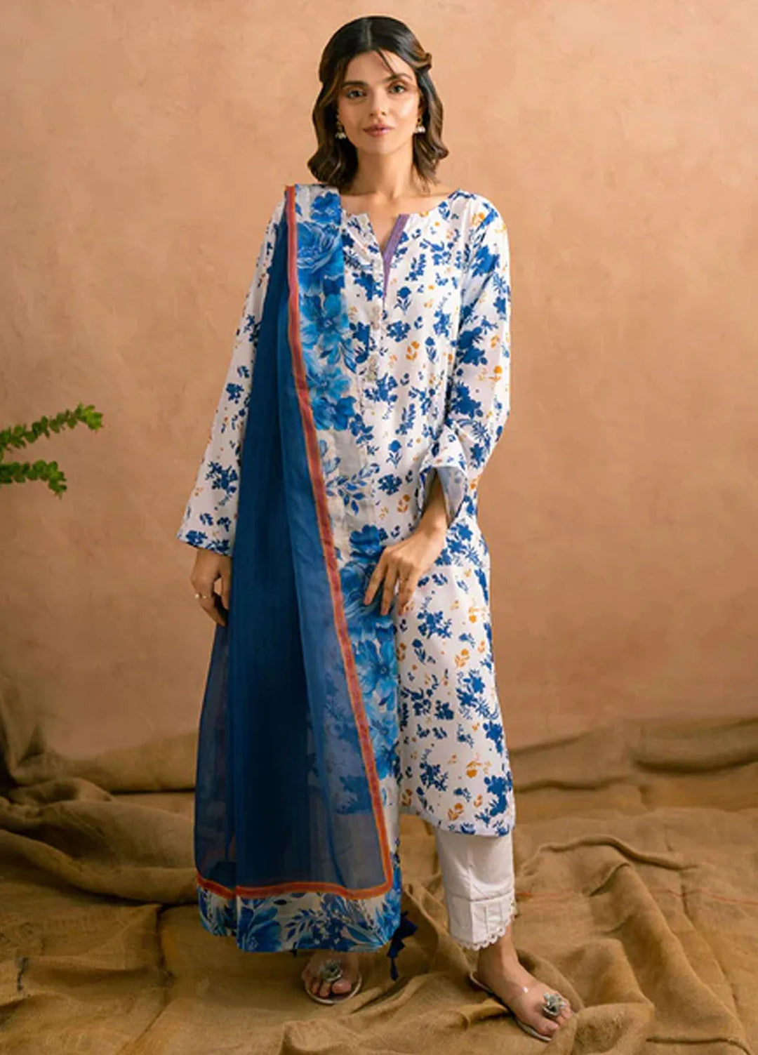 Ayla Studio Printed Munar Dupatta Eyptian Blue - Dupatta Collection