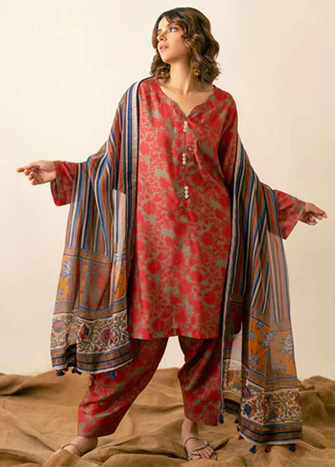 Ayla Studio Printed Munar Dupatta Striped Allore - Dupatta Collection