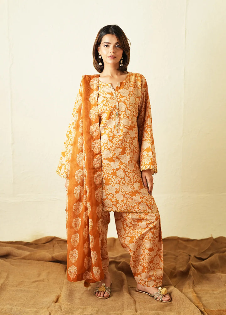 Ayla Studio Pret Printed Poly Viscose 2 Piece Suit PES240119 Burnt Ocher