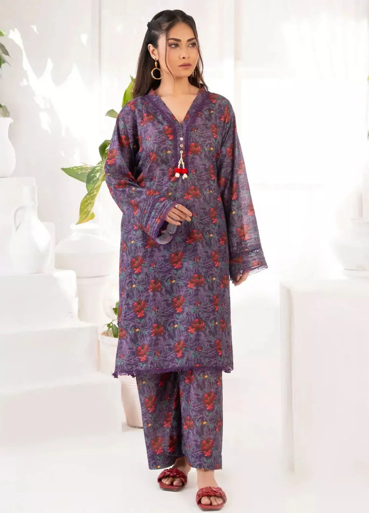 Ayla Studio Pret Printed Lawn 2 Piece Suit SLW-008 Purple Haze