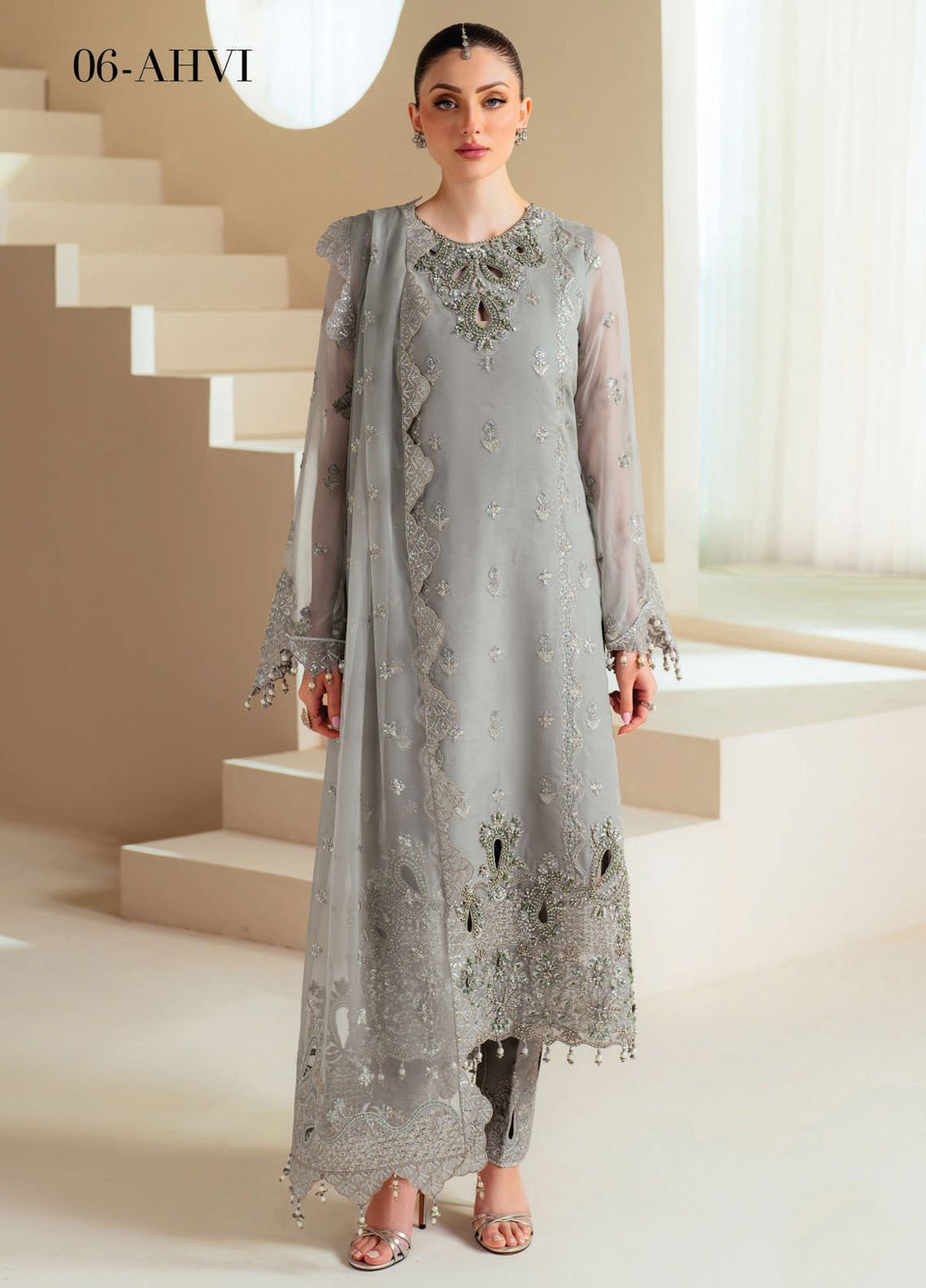 Aymal by Alizeh Fashion Unstitched Embroidered Chiffon 3 Piece Suit AFB26UA D-02 Cove - Festive Collection