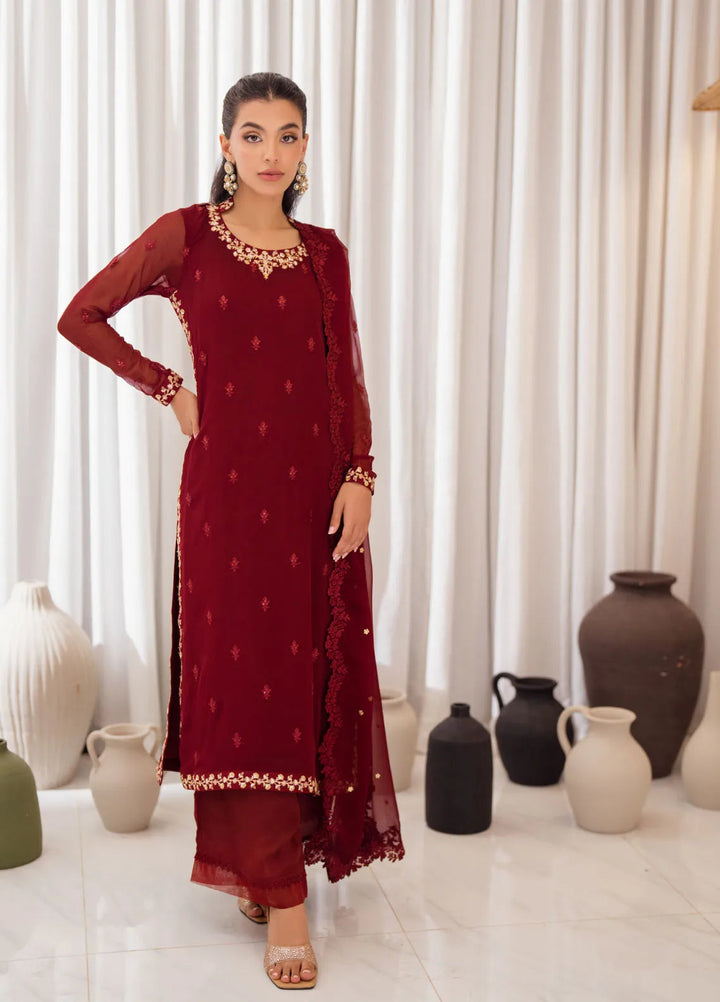 Azure Embroidered Suit Unstitched 3 Piece AZU24EU Wine Scarlet - Festive Collection