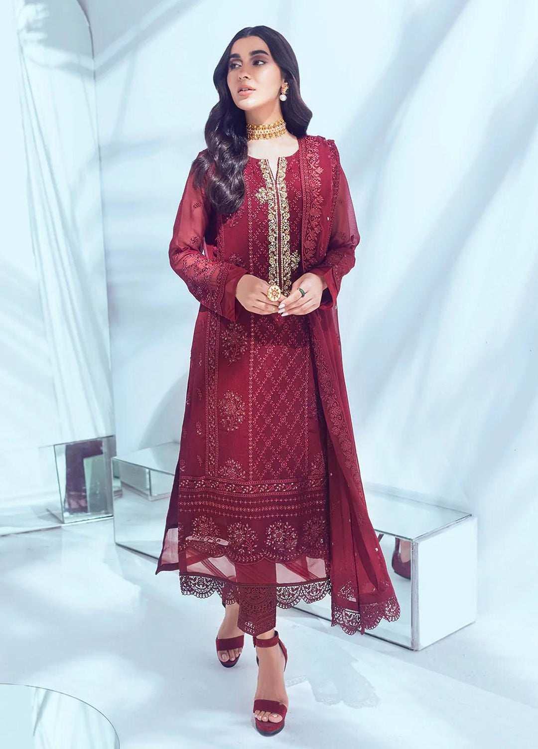 Azure Pret Chiffon 3 Piece Suit Crimson Rose CRES006
