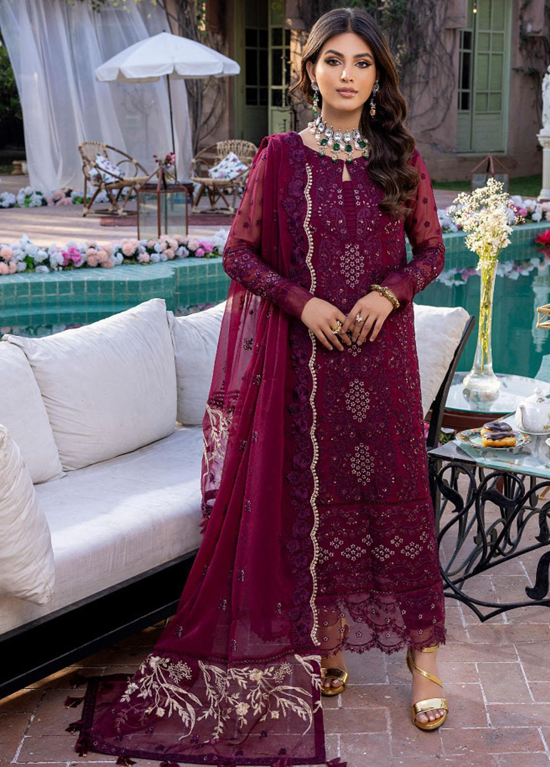 Azure Embroidered Chiffon Suits Unstitched 3 Piece AZU22E AS82 Blazing Star - Eid Collection